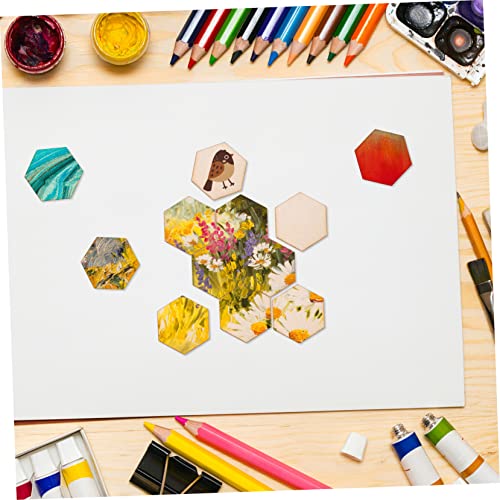 DECHOUS 50pc Ornaments for Kids Mini Hexagon Wood Chips Unfinished Wood Hexagon Wood Mosaic Tile Wooden Hexagon Cutouts Unfinished Wooden Hexagon DECHOUS