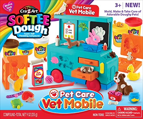 Cra-Z-Art Softee Dough Pet Care Vet Mobile Playset, Modeling Dough Play Toy for Kids Ages 3 Years and Up Cra-Z-Art