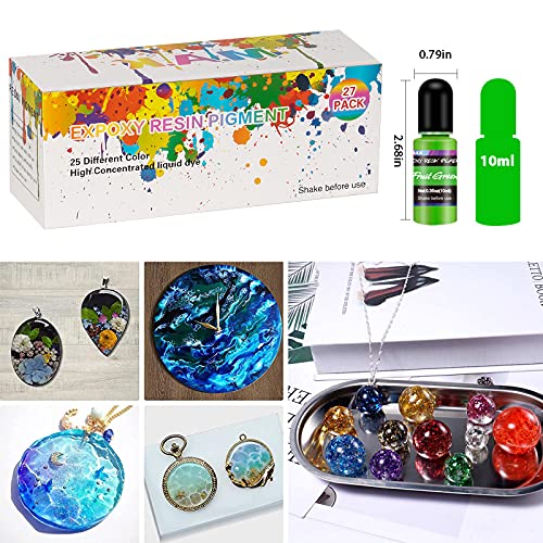 Epoxy Resin Pigment, M.A.K 27 Bottles Transparent Liquid Dye High Concentration Resin Colorant for Crafts Art Coloring, Painting, Jewelry DIY Making, M.A.K