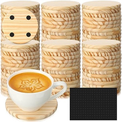 Dandat 72 Pcs Unfinished Wood Coasters 4" Round Wooden Coasters for Crafts Blank Coasters Bulk Thickness Wood Kit for Painting, DIY Coasters, Wood