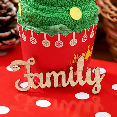 SUPVOX 10pcs Unfinished Family Wood Words Ornaments, Rustic Crafts Wooden Family Letters Alphabet Script for Christmas Tree Crafts Home Wedding DIY SUPVOX