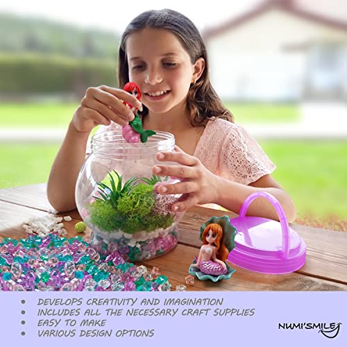 Make Your Own Light-Up Mermaid Terrarium Kit for Kids, Mermaid Gifts for Girls Ages 4 5 6 7 8 9 10 Years and up, DIY Mini Garden Nightlight Project, NUMI'SMILE