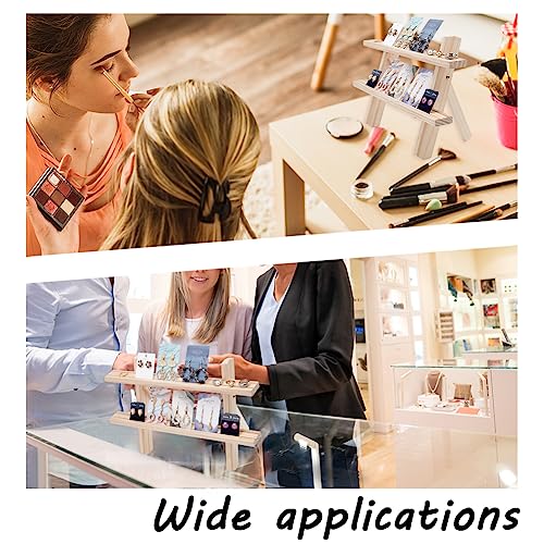 NBEADS 2-Tier Wooden Display Stand Riser, Earring Ring Holder Detachable Unfinished Wood Retail Jewelry Card Display Stand Each Layer with 2 Groove NBEADS