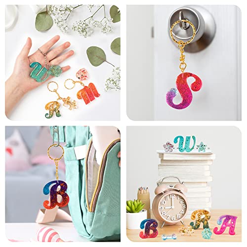 Mocoosy 182Pcs Reversed Silicone Alphabet Resin Molds Kit, Fancy Letter & Ornament Molds Epoxy Resin Casting Keychain Making Set with 1 Hand Drill 2 Mocoosy