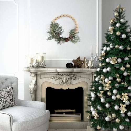 Darware Farmhouse Wood Beaded Wreath Base (13-Inch), Rustic Bead Ring for DIY, Crafts, and Floral Decor Darware