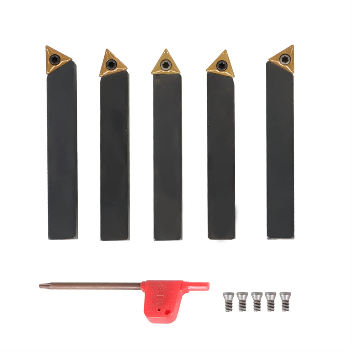 findmall 5Pcs 3/8 Inch Indexable Carbide Lathe Turning Tool Holder Metal Lathe Tools Inserts Bits with TCMT110204 Carbide Inserts findmall