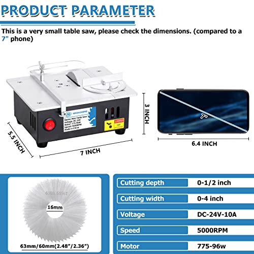 MXBAOHENG Mini Table Saw S3 Portable Precision Craft Table Saw, 1/2" Adjustable Cut Depth, Seven Speed Adjustable Power Supply, Small Hobby Table Saw MXBAOHENG