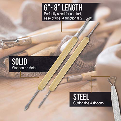 US Art Supply 14-Piece Pottery, Clay Sculpture & Ceramics Tool Set with Canvas Zippered Case US Art Supply