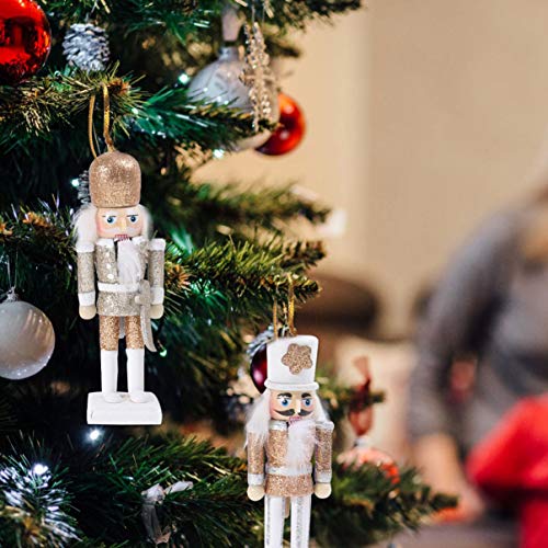 SEWACC 5 Pcs Christmas Nutcracker Wooden Nutcracker Ornaments Christmas Decoration Unfinished Nutcracker Figurines Puppet (White Gold) SEWACC