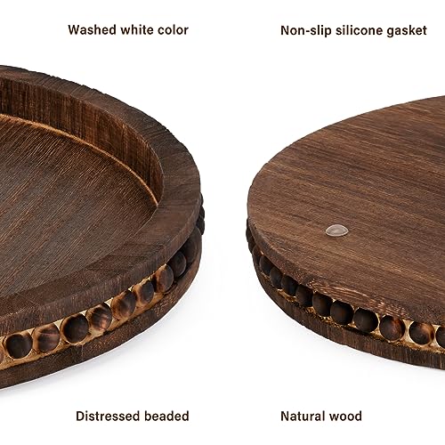 SimpleArt Wooden Decorative Tray, Coffee Table Tray with Wood Beaded Farmhouse Round Serving Tray for Rustic Home Decor,Tray for Kitchen Countertop SimpleArt