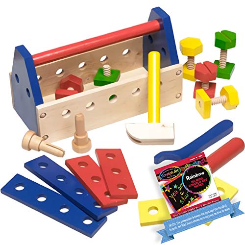 Melissa & Doug Take-Along Tool Kit Wooden Toy Set & 1 Scratch Art Mini-Pad Bundle (00494) Melissa & Doug