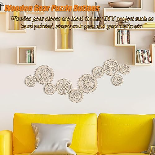 AKOAK 50 Pcs Wooden Gear, Blank Wooden DIY Craft Pieces, Wood Chip Paper-Cut Gift Labels, Unfinished Gear Decoration Cards DIY Craft Jewelry Making AKOAK
