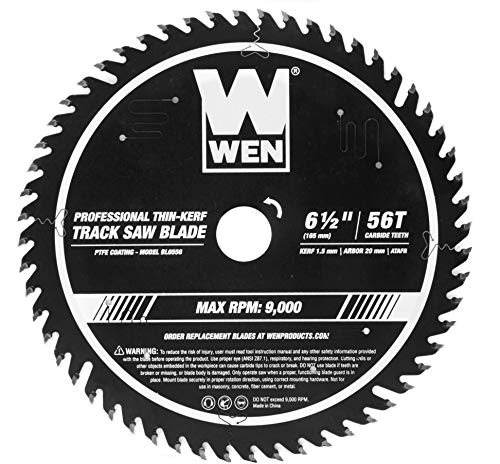 WEN BL6556 6.5-Inch 56-Tooth Carbide-Tipped Thin-Kerf Professional ATAFR Track Saw Blade with PTFE Coating WEN