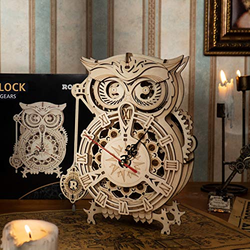 ROKR 3D Wooden Puzzle for Adults Owl Clock Model Kit Desk Clock Home Decor Unique Gift for Kids on Birthday/Christmas Day ROKR