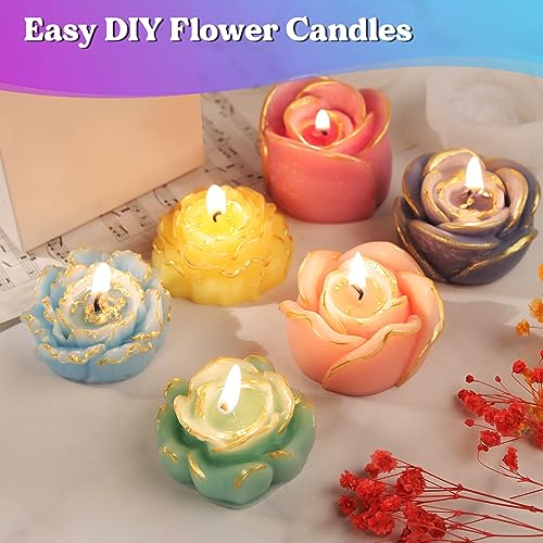 LET'S RESIN Flower Molds for Candle Making, Flower Candle Making Molds Including 6 PCS Flower Silicone Candle Mold, Silicone Molds for Soy Wax, LET'S RESIN