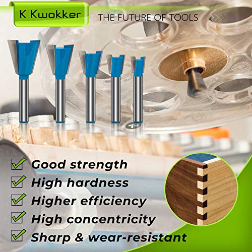 K Kwokker Dovetail Router Bit 1/4 Shank, Dovetail Jig for Router, 1/2" 3/4" 3/8" 5/8" 7/8" Dia Wood Milling Cutter Tool for The Construction of Boxes K Kwokker