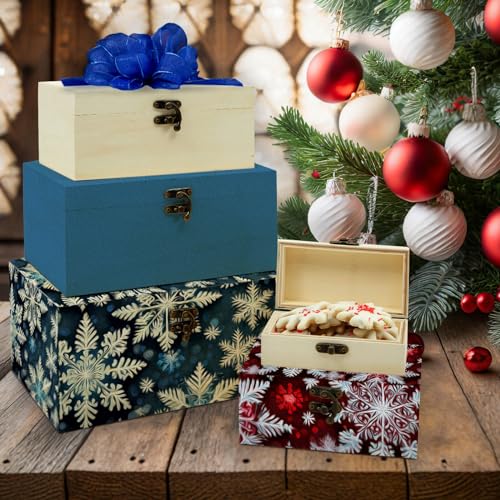 Juvale 5 Pack Unfinished Wooden Boxes with Hinged Lids Arts and Crafts, Wood Storage Boxes to Paint (Natural, 5 Assorted Sizes) Juvale