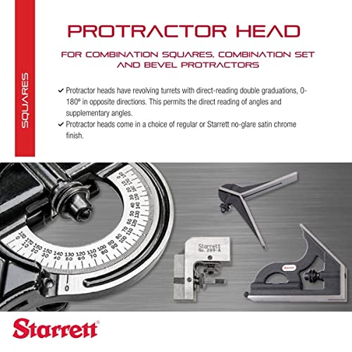 Starrett Protractor Head for Combination Squares, Combination Sets and Bevel Protractors - Reversible Head, Black Wrinkle Finish-Chrome on Turret - Starrett