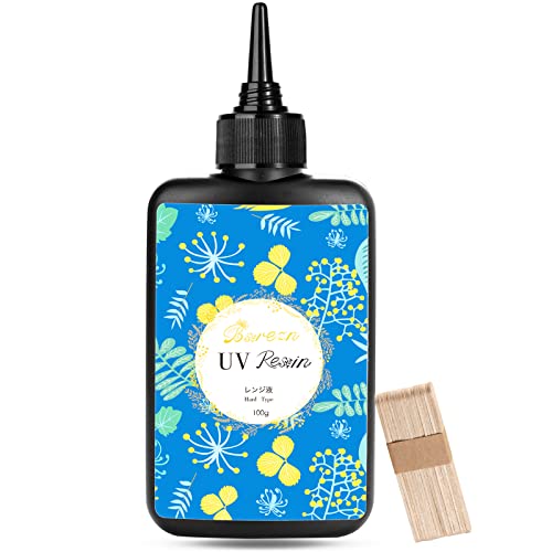 Bsrezn UV Resin Hard, Crystal Clear UV Cure Epoxy Resin Kit Premixed Resina UV Transparent Solar Activated Glue for Jewelry Making Fast Curing 100g Bsrezn