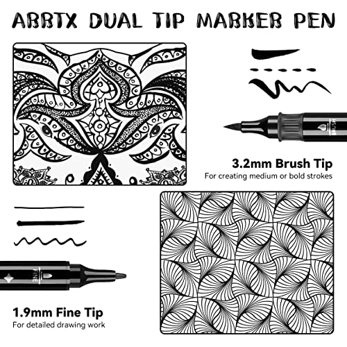 Arrtx Black Acrylic Paint Pens - 8 Pack Brush Tip and Fine Tip (Dual Tip) Black Paint Markers for Rock Painting, Water Based Acrylic Painting Arrtx