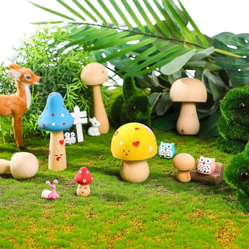 VILLCASE 6pcs Unfinished Wooden Mushroom, Various Sizes Mushroom Natural Mini Wood Mushrooms Figures for Craft Projects and DIY Home Mushroom Decor VILLCASE