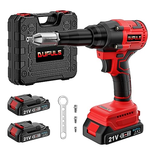 Dufuls Cordless Rivet Gun, Electric Rivet Gun Kit with 2PCS Battery and Charger, Brushless Blind Riveter Tool Kit for 1/8", 5/32", 3/16" Rivets Dufuls