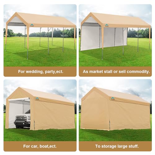 ADVANCE OUTDOOR 10x20 ft Heavy Duty Steel Carport with Adjustable Height from 9.5 to 11 ft, Car Canopy Garage Party Tent Storage Shed Boat Shelter ADVANCE OUTDOOR