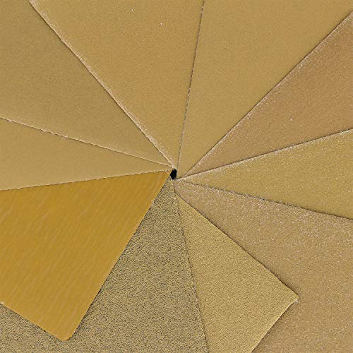 Dura-Gold Premium 80, 120, 150, 220, 240, 320, 400, 600, 800, 1000 Grit 1/4 Sheet Size Gold Sandpaper with Hook & Loop Backing, 5.5" x 4.5", 4 Each Dura-Gold