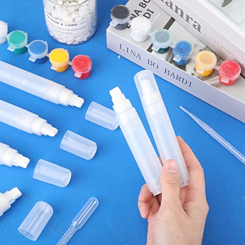 Sabary 10 Pcs Refillable Paint Markers 10 mm Empty Acrylic Markers Blank Flat Head Graffiti Markers White Fillable Paint Pen with 5 Pcs 3 ml Dropper Sabary