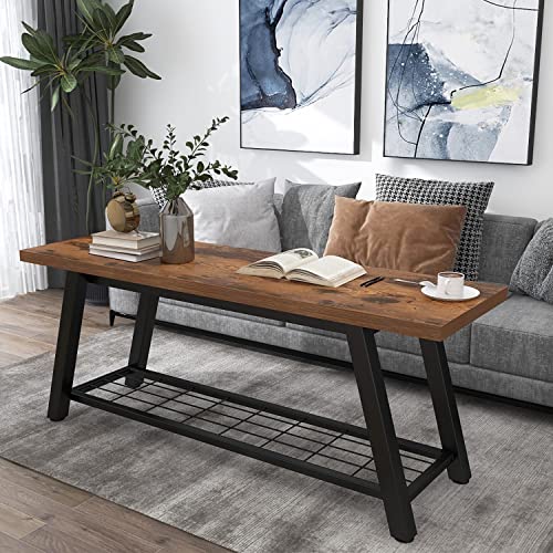 Oastreeful Storage Bench Industrial Rustic Wooden and Metal Entryway Shoe Boots Storage Rack Long Bench Seat for Hallway Bedroom Retro Brown Oastreeful