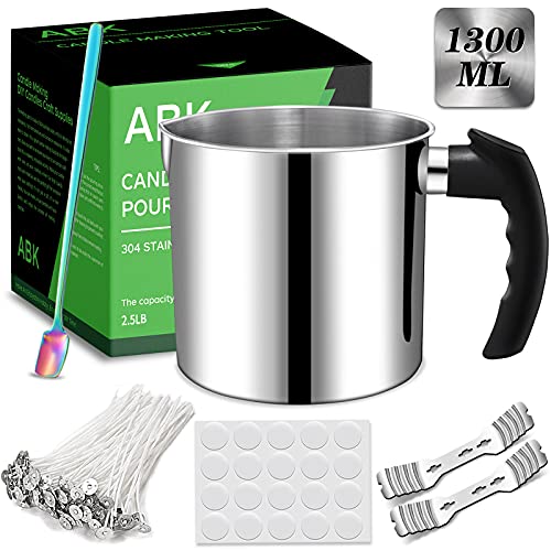 ABK Candle Making Pouring Pot, Candle Making Kit Including 2.5LB Candle Making Pitcher, Candle Wick Holders, Spoon, Wicks, Candle Wick Stickers, ABK