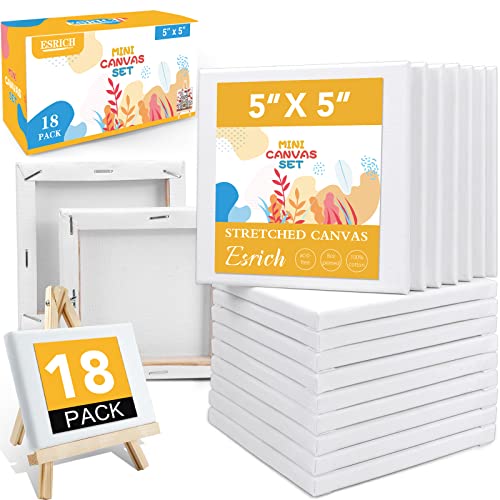 ESRICH Mini Canvases for Painting, 5x5In Canvas in Bulk 18Pack, 2