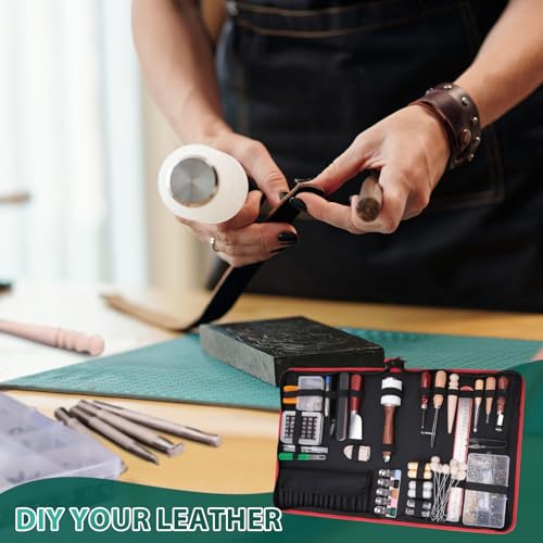 275 pcs Advanced Leather Sewing Tools and Supplies with Carrying Organizer Cutting Mat Stamping Tools Needles Snaps and Rivets Kit Perfect for KINGTOOL