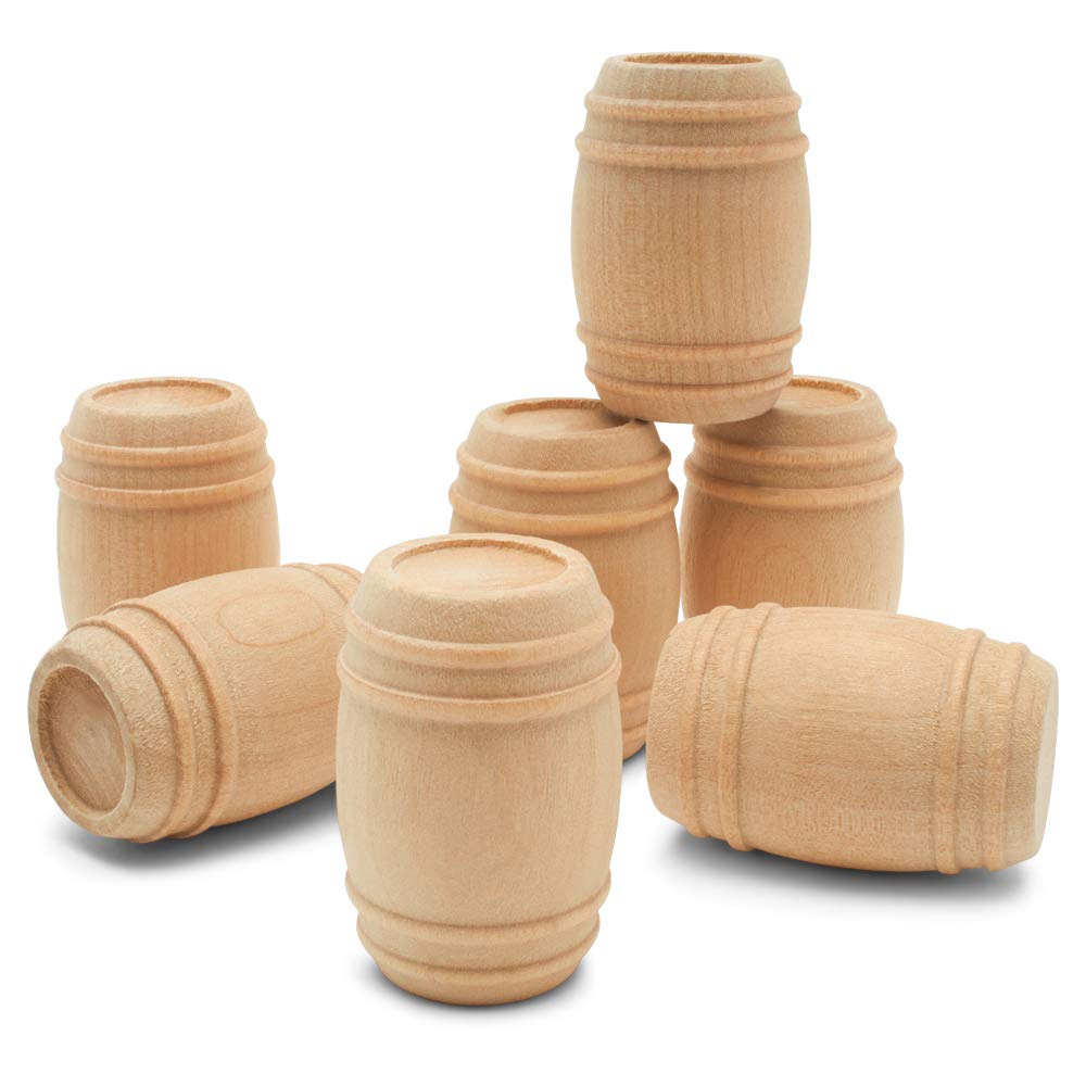 Wooden Pickle Barrel 1-5/8 Inch, Pack of 10, Small Unfinished Cargo Drums, Perfect for Miniatures, Scale Models, Mini Train Making or Woodworking Woodpeckers
