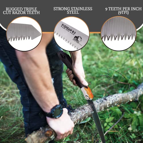 EverSaw Folding Hand Saw Camp Saw 8" Folding Saw - Pruning Saws for Tree Trimming Garden Saw – Rugged Camping Saw for Wood Cutter Trail Clearing Tree Home Planet Gear