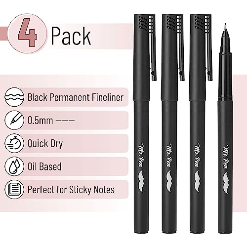 Mr. Pen- Black Fineliner Pens, 4 Pack, 0.5mm Fine Point Pens,Marker Pen for Transparent Sticky Notes, Fine Tip Markers, Fine Line Markers, Drawing Mr. Pen