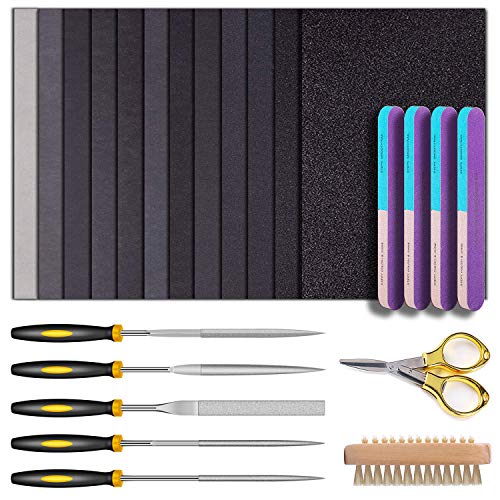 Resin Sanding and Polishing Kit,23 Pieces YASPIT Resin Casting Tools Set, Include Sand Papers,Resin File,Polishing Blocks,Scissors,Wooden Brush for YASPIT