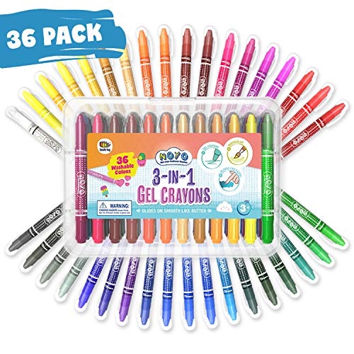 DOODLE HOG NOYO 36 Colors Gel Crayons for Toddlers and Kids - Non Toxic - 3 in 1 Washable Bolder Crayons | Pastel Watercolor Paint Effects | Ages 3 DOODLE HOG