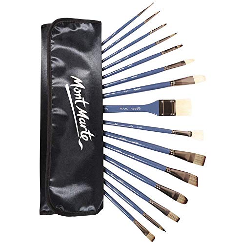Mont Marte Premium Paint Brush Set 15 Piece, Includes 15 Different Brushes in a Roll Case with Magnetic Closure, Suitable for Watercolour, Acrylic MONT MARTE