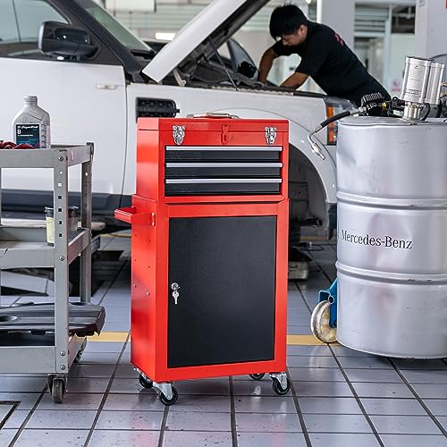 WAYTRIM 3-Drawer Rolling Tool Chest with Wheels, Tool Chest with Large Storage Cabinet and Adjustable Shelf, Removable Portable Top Box with Locking WAYTRIM