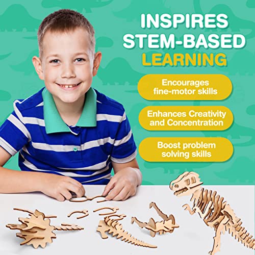 CoolToys Daring Dinos Paint n' Play 3D Model and Craft Kit - STEM Educational Wooden Dinosaurs Building and Painting Set for Kids Ages 6+, Fun and CoolToys