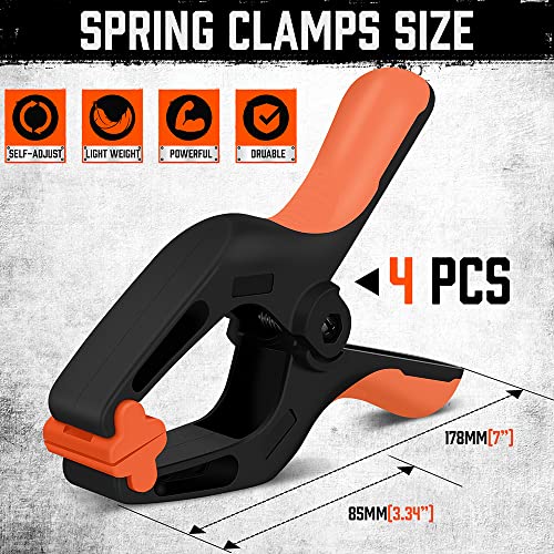 HORUSDY 4-Pack Spring Clamps Heavy Duty, 7-inch Large Plastic Clamps for Crafts with 3.7 Inch Jaw Opening for DIY, Gluing, Clamping and Securing HORUSDY