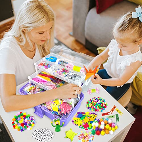 Arts and Crafts Supplies for Kids 1600Pcs DIY Craft Kits Art Supplies Materials Kids Crafts Set with Pipe Cleaners Craft Box Preschool Homeschool VLUSSO