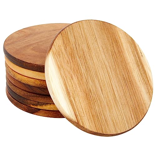 8 Pack Acacia Wood Coasters for Coffee Table - Wooden Coasters for Drinks, Dining Table, Bar (4 In) Juvale