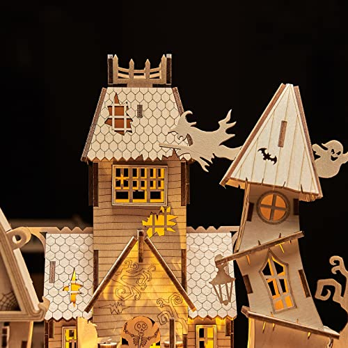 bennama 3D Wooden Puzzles Halloween House Kits Includes Light Strip, Brainteaser and Puzzle for Halloween/Birthday,Gifts for Adults and Teens to bennama