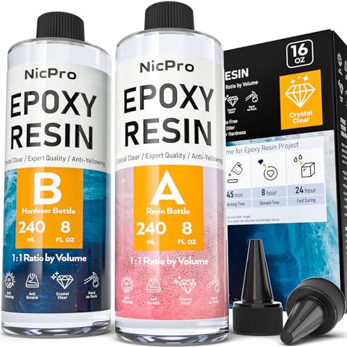 Nicpro 16 Ounce Crystal Clear Epoxy Resin Kit, Food Safe DIY Starter Epoxy Resin for Craft, Canvas Painting, Molds Pigment Jewelry Making, Resin Nicpro