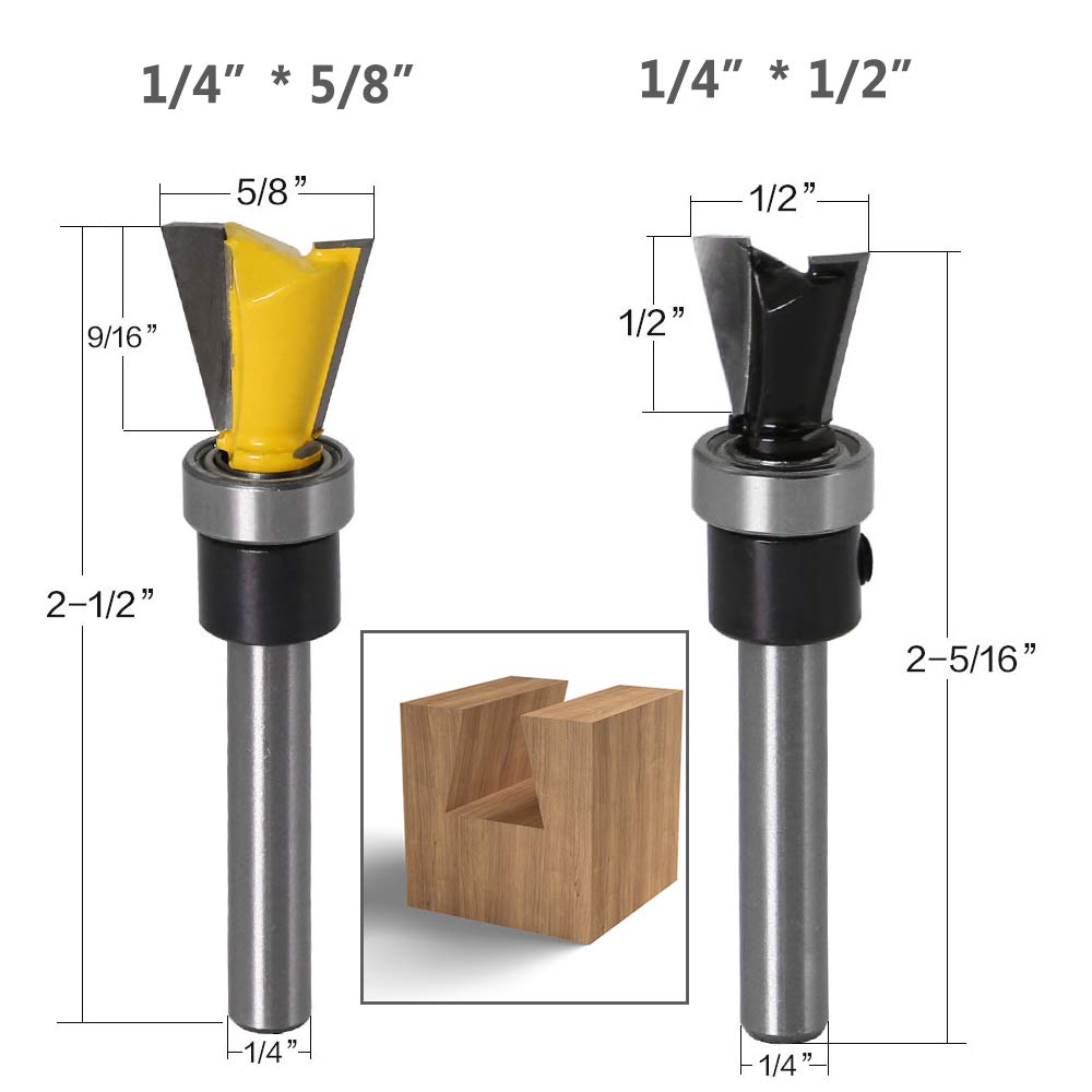 Yakamoz 2Pcs 1/4 Inch Shank Dovetail Joint Router Bits with Bearing Guide Dovetail Jig Bit for Furniture Building Cabinet Making Woodworking Cutter YAKAMOZ