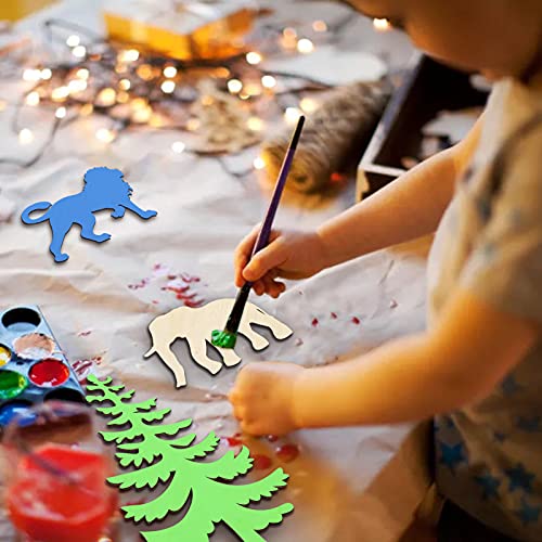 Set of 15 Wood Cutouts,Forest Animals Wood Cutouts for Crafts,Wooden Crafts to Paint,Unfinished Wooden Animal Cutout,Bear Deer Pine Trees Elephant Zhuper