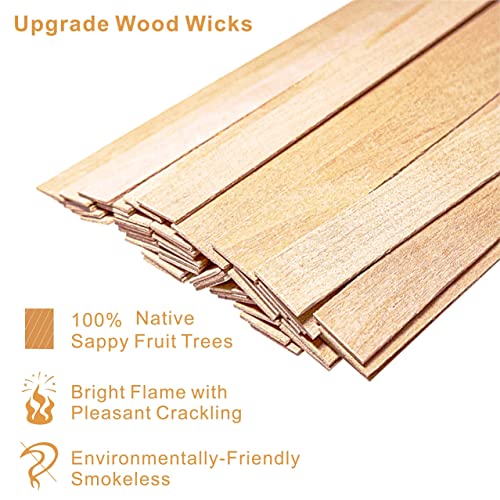 Visgaler 50 Set Natural Wood Wicks for Candle Making, 5.1 X 0.5 X 0.04 Inch Double-Thickness Wood Wick, Smokeless Crackling Wooden Wicks with Iron Visgaler