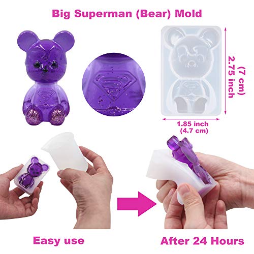EuTengHao 132Pcs Animal Silicone Molds DIY Resin Casting Kit Contains 4 Bears 3D Bear Rabbit Cat Paw Mold Necklace Pendant Time Gem Eiffel Tower EuTengHao